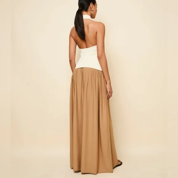 ANTHRO | $348 Solid & Striped Soglio Halter Mixed Media Contrast Maxi Dress - Picture 3 of 11